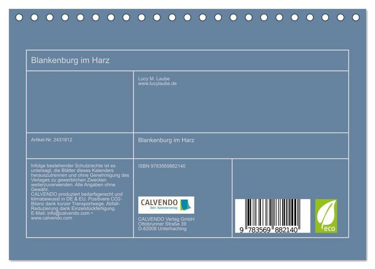 Produktbild: Blankenburg im Harz (Tischkalender 2027 DIN A5 quer), CALVENDO Monatskalender