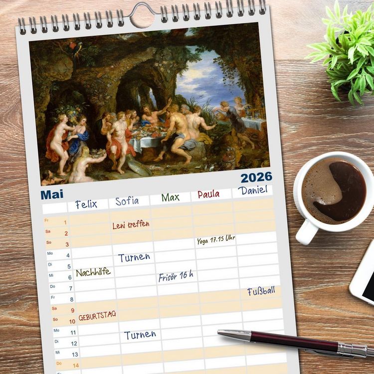 Produktbild: Familienplaner 2026 - Party Time - Das Fest in der Kunst mit 5 Spalten (Wandkalender, 21 x 45 cm) CALVENDO