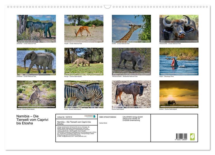 Produktbild: Namibia &ndash; Die Tierwelt vom Caprivi bis Etosha (Wandkalender 2026 DIN A2 quer), CALVENDO Monatskalender