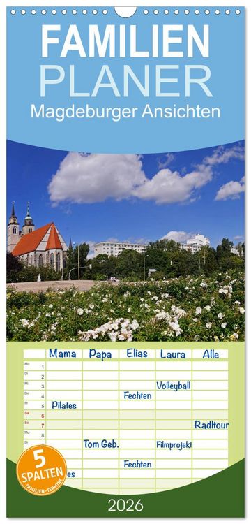 Produktbild: Familienplaner 2026 - Magdeburger Ansichten mit 5 Spalten (Wandkalender, 21 x 45 cm) CALVENDO