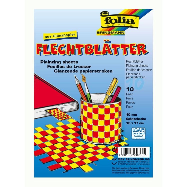 Produktbild: folia Flechtpapier Glanzpapier mehrfarbig 12x17cm 10 Blatt
