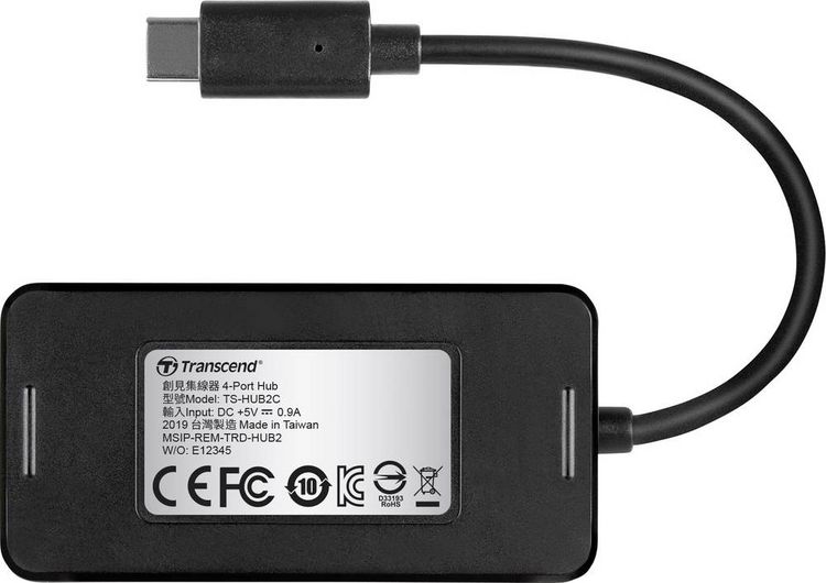 Produktbild: Transcend TS-HUB2C 4 Port USB 3.2 Gen 1-Hub (USB 3.0) Schwarz