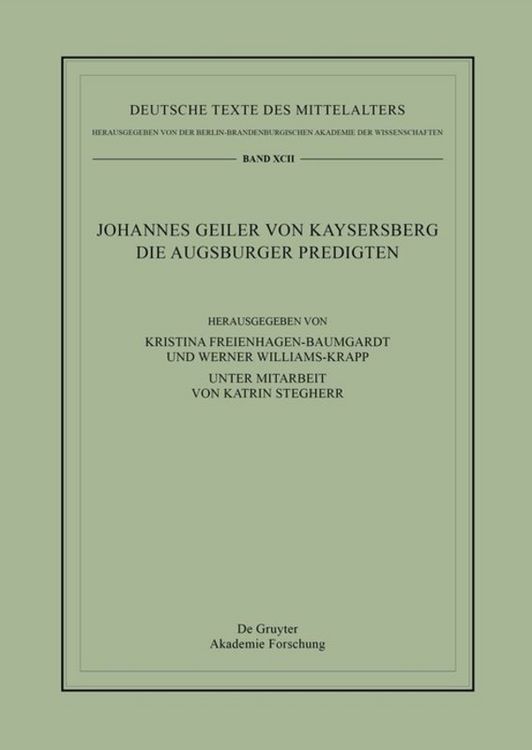 Produktbild: Johannes Geiler von Kaysersberg, Die Augsburger Predigten