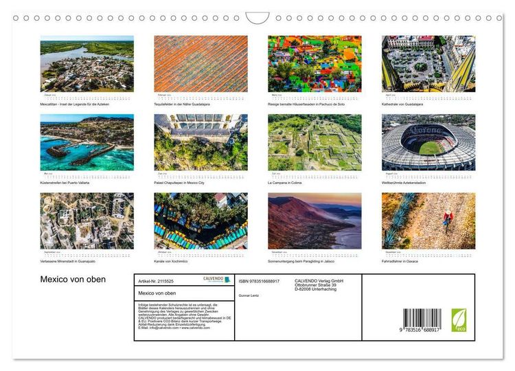 Produktbild: Mexico von oben (Wandkalender 2026 DIN A3 quer), CALVENDO Monatskalender