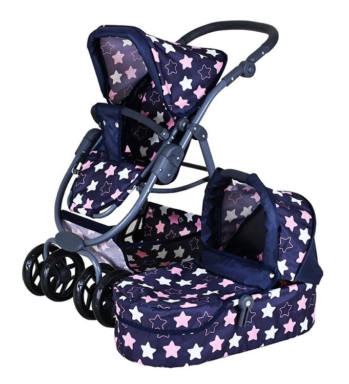 Produktbild: Knorrtoys 90743 - Kombi-Puppenwagen Coco Star Blue Pink, mit Zubeh&ouml;r, umbaubar, Schieberh&ouml;he: 45-80cm
