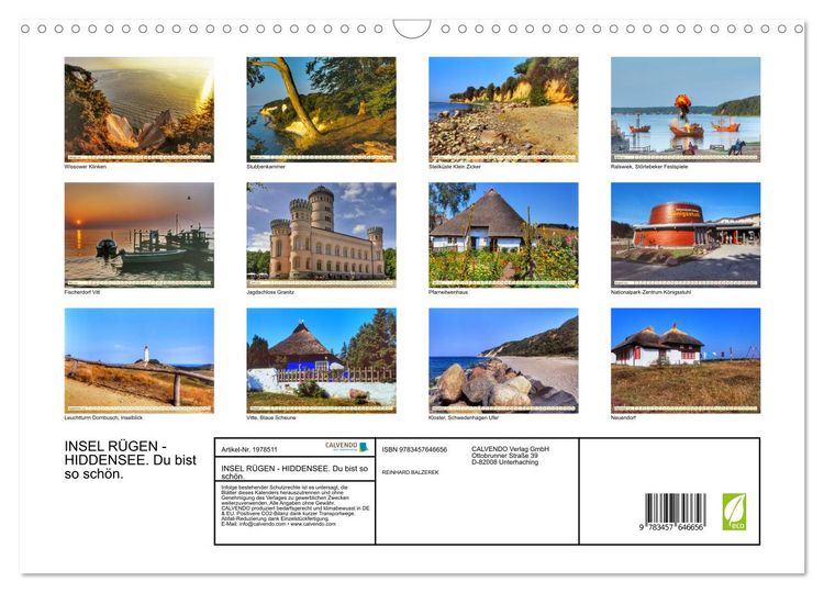 Produktbild: INSEL R&Uuml;GEN - HIDDENSEE. Du bist so sch&ouml;n. (Wandkalender 2026 DIN A3 quer), CALVENDO Monatskalender