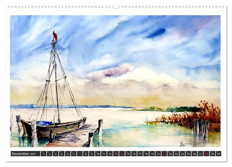 Produktbild: Aquarelle - Fischland-Dar&szlig; (hochwertiger Premium Wandkalender 2027 DIN A2 quer), Kunstdruck in Hochglanz