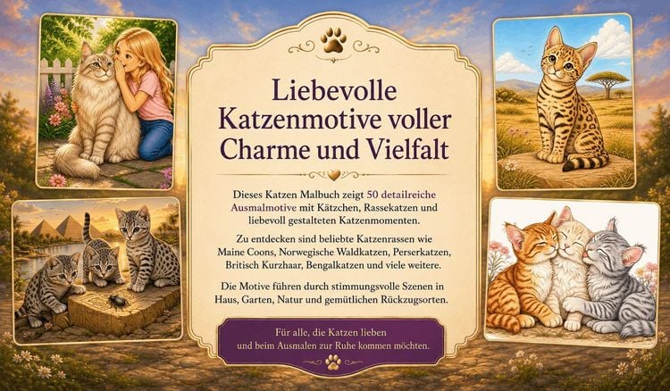 Produktbild: Katzen Malbuch f&uuml;r Kinder ab 8 Jahren und Erwachsene mit 50 detailreichen Ausmalmotiven
