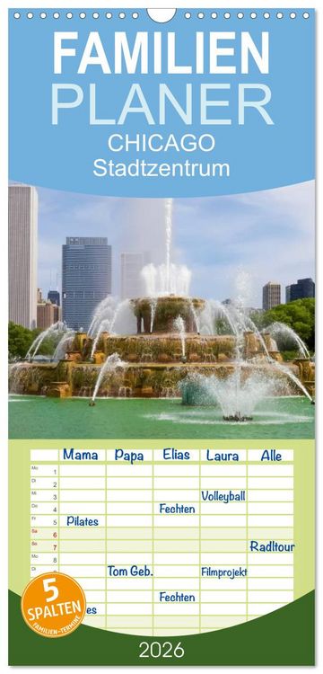 Produktbild: Familienplaner 2026 - CHICAGO Stadtzentrum mit 5 Spalten (Wandkalender, 21 x 45 cm) CALVENDO