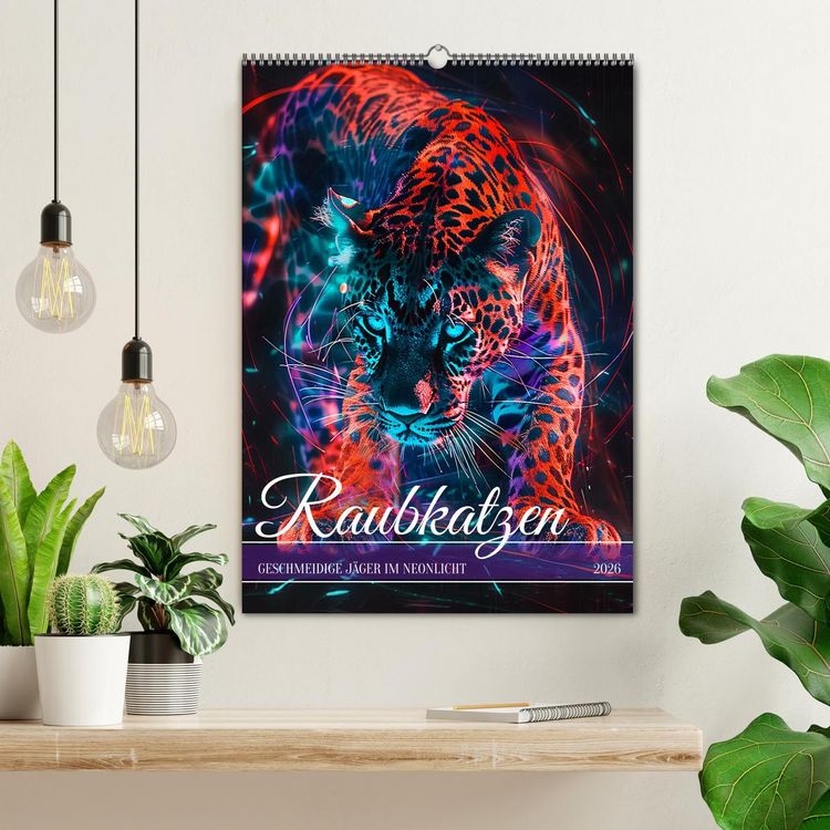 Produktbild: Raubkatzen - Geschmeidige J&auml;ger im Neonlicht (Wandkalender 2026 DIN A2 hoch), CALVENDO Monatskalender