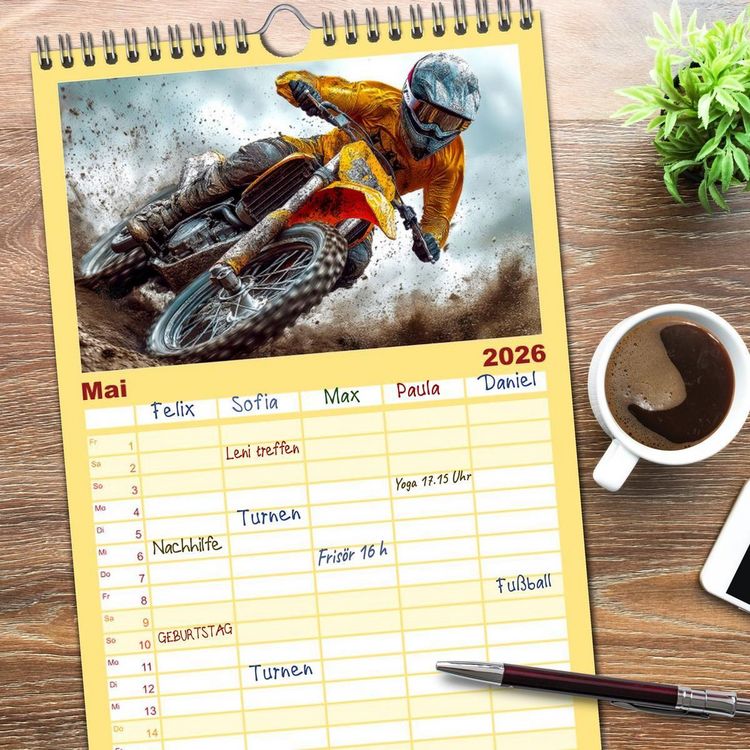 Produktbild: Familienplaner 2026 - Motocross - Highspeed durch das Jahr mit 5 Spalten (Wandkalender, 21 x 45 cm) CALVENDO