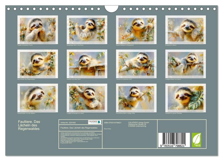 Produktbild: Faultiere. Das L&auml;cheln des Regenwaldes (Wandkalender 2027 DIN A4 quer), CALVENDO Monatskalender