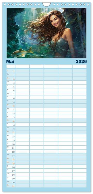 Produktbild: Familienplaner 2026 - Liebliche Meerjungfrauen mit 5 Spalten (Wandkalender, 21 x 45 cm) CALVENDO
