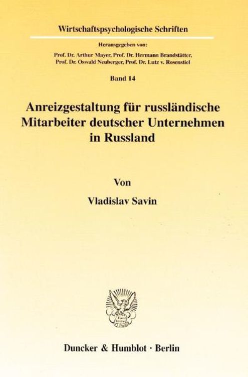 Produktbild: Anreizgestaltung f&uuml;r russl&auml;ndische Mitarbeiter deutscher Unternehmen in Russland.