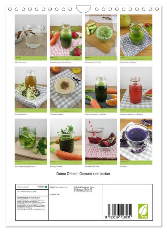 Produktbild: Detox Drinks! Gesund und lecker (Wandkalender 2026 DIN A4 hoch), CALVENDO Monatskalender