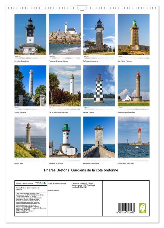 Produktbild: Phares Bretons Gardiens de la c&ocirc;te bretonne (Calendrier mural 2026 DIN A3 horizontal), CALVENDO calendrier mensuel