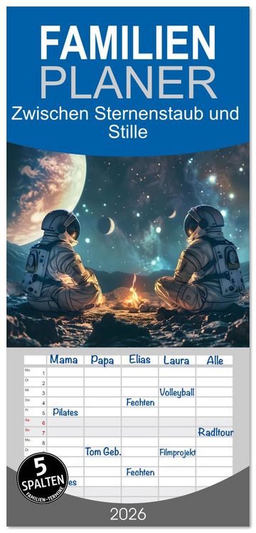 Produktbild: Familienplaner 2026 - Zwischen Sternenstaub und Stille mit 5 Spalten (Wandkalender, 21 x 45 cm) CALVENDO