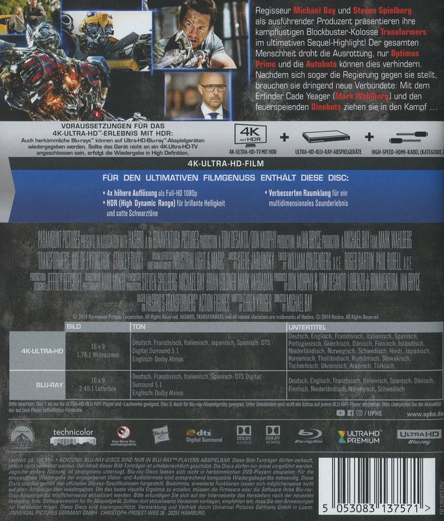 Produktbild: Transformers 4 - &Auml;ra des Untergangs (4K Ultra HD) (+ Blu-ray 2D)