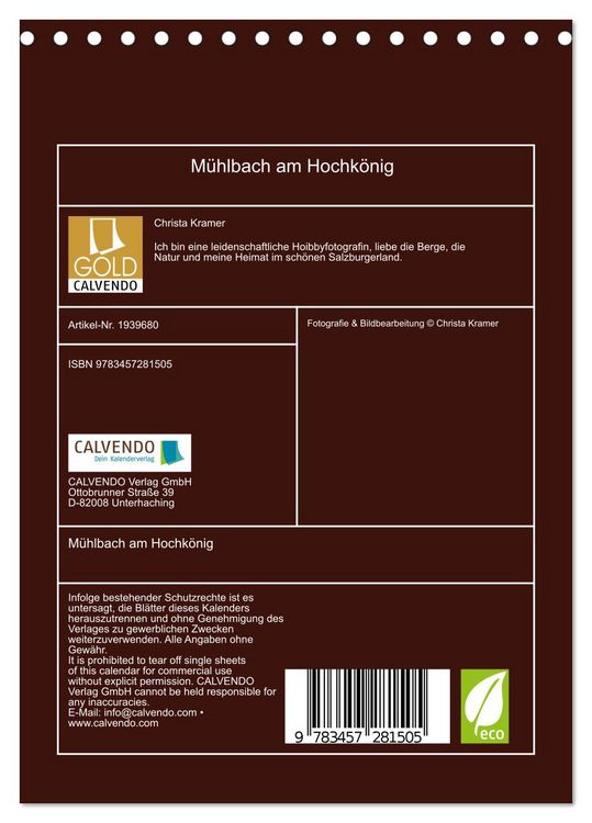 Produktbild: M&uuml;hlbach am Hochk&ouml;nig (Tischkalender 2026 DIN A5 hoch), CALVENDO Monatskalender
