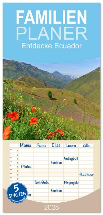 Produktbild: Familienplaner 2026 - Entdecke Ecuador mit 5 Spalten (Wandkalender, 21 x 45 cm) CALVENDO