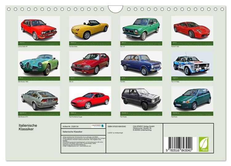 Produktbild: Italienische Klassiker (Wandkalender 2027 DIN A4 quer), CALVENDO Monatskalender