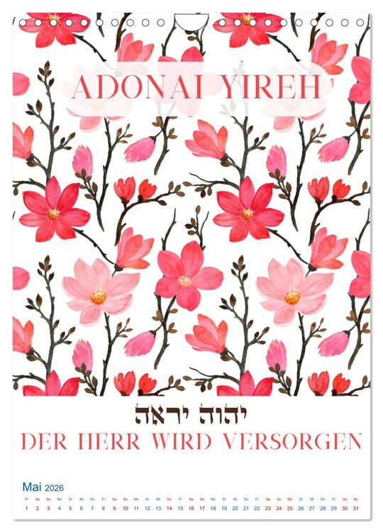Produktbild: Hebr&auml;ische Namen Gottes aus der Torah (Wandkalender 2026 DIN A4 hoch), CALVENDO Monatskalender