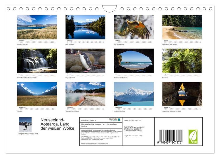 Produktbild: Neuseeland-Aotearoa, Land der wei&szlig;en Wolke (Wandkalender 2026 DIN A4 quer), CALVENDO Monatskalender