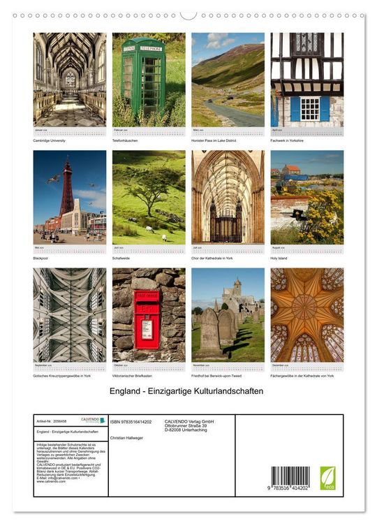 Produktbild: England - Einzigartige Kulturlandschaften (hochwertiger Premium Wandkalender 2026 DIN A2 hoch), Kunstdruck in Hochglanz