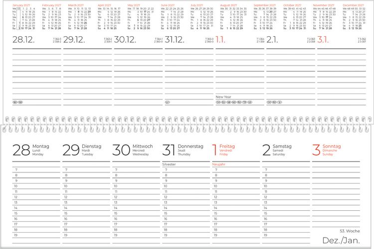 Produktbild: Tischquerkalender 1W/2S schwarz 2027