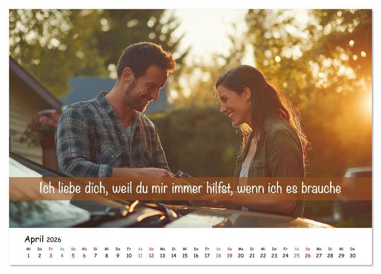 Produktbild: ICH LIEBE DICH - Unsere Liebe in zw&ouml;lf Gr&uuml;nden (hochwertiger Premium Wandkalender 2026 DIN A2 quer), Kunstdruck in Hochglanz