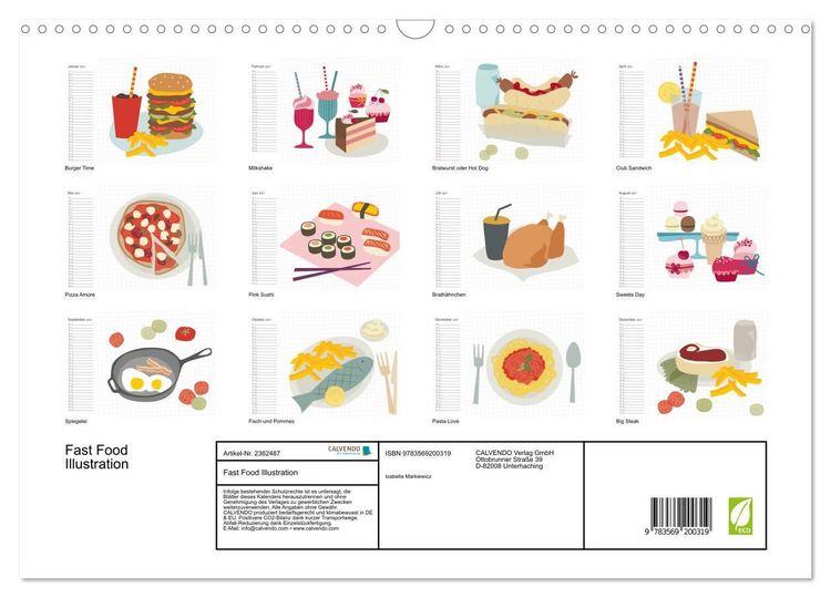 Produktbild: Fast Food Illustration (Wandkalender 2027 DIN A3 quer), CALVENDO Monatskalender