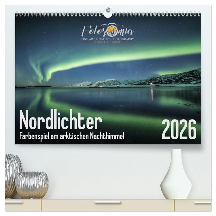 Produktbild: Nordlichter - Farbenspiel am arktischen Nachthimmel (hochwertiger Premium Wandkalender 2026 DIN A2 quer), Kunstdruck in Hochglanz