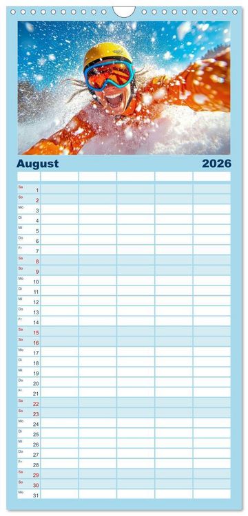 Produktbild: Familienplaner 2026 - Skifahren - endlich Schnee mit 5 Spalten (Wandkalender, 21 x 45 cm) CALVENDO