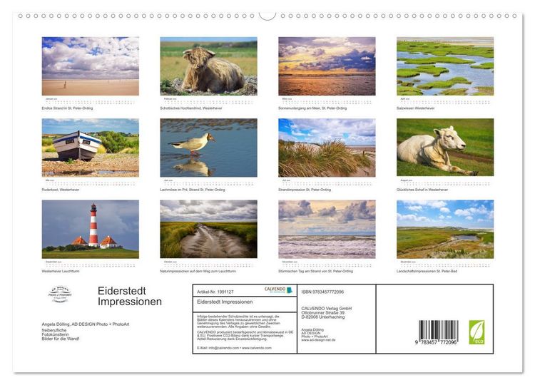 Produktbild: Eiderstedt Impressionen (hochwertiger Premium Wandkalender 2026 DIN A2 quer), Kunstdruck in Hochglanz