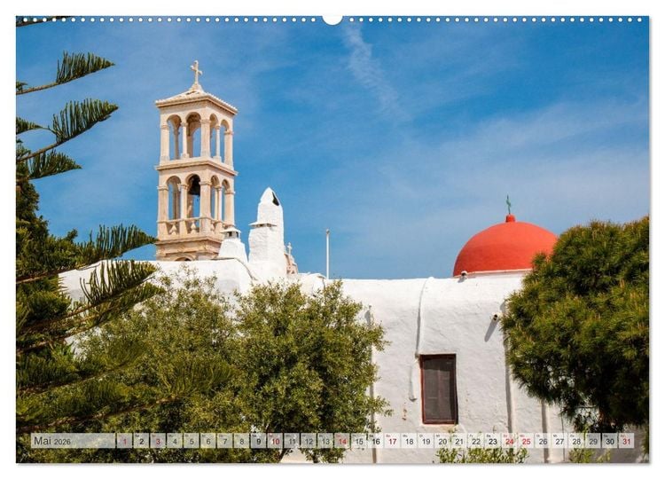 Produktbild: Mykonos - Natur, Meer und wei&szlig;e W&auml;nde (hochwertiger Premium Wandkalender 2026 DIN A2 quer), Kunstdruck in Hochglanz