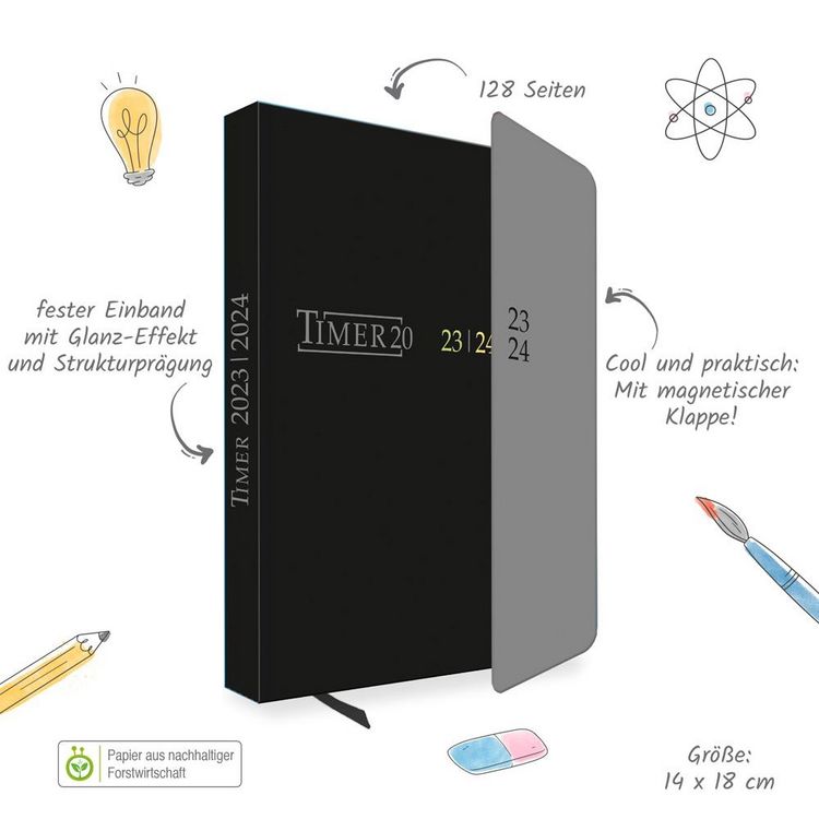 Produktbild: Tr&ouml;tsch Sch&uuml;lerkalender mit Klappe Black 23/24