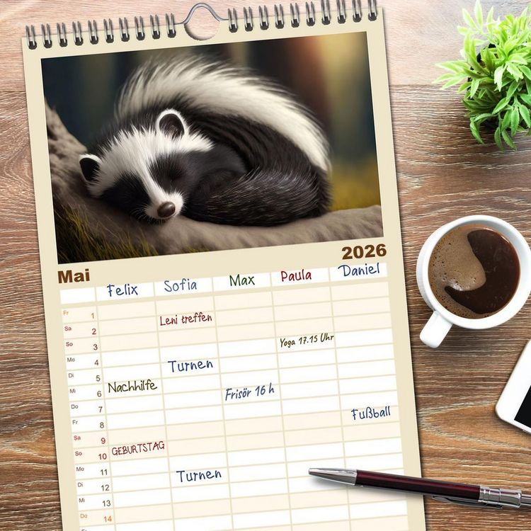 Produktbild: Familienplaner 2026 - Traumhafte Ruhe - Ein Jahr mit s&uuml;&szlig;en Schlafm&uuml;tzen mit 5 Spalten (Wandkalender, 21 x 45 cm) CALVENDO