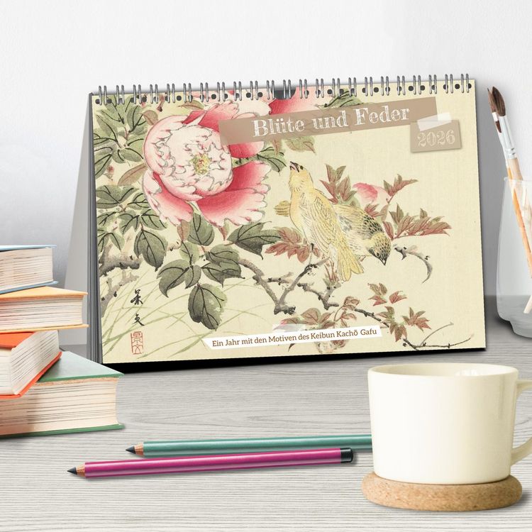 Produktbild: Bl&uuml;te und Feder (Tischkalender 2026 DIN A5 quer), CALVENDO Monatskalender