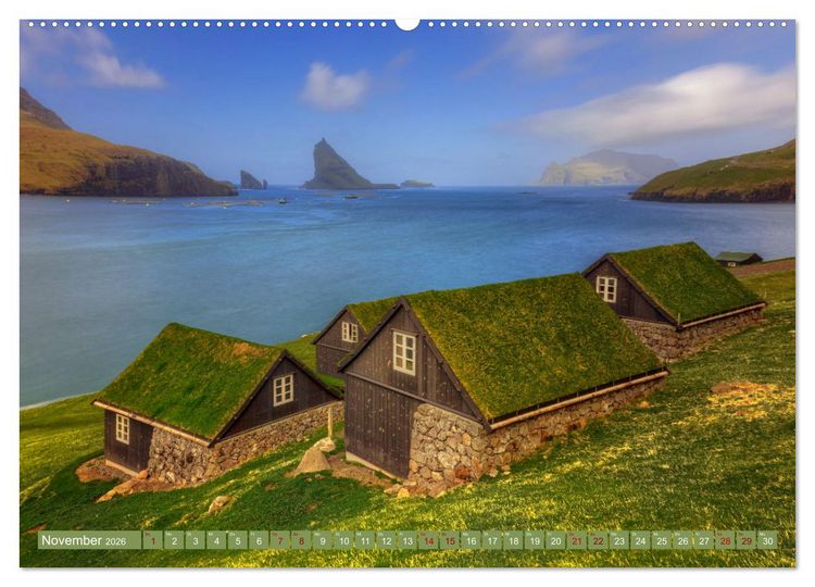 Produktbild: F&auml;r&ouml;er Inseln - Wo Schafe tanzen und die Natur im Winde fliegt (hochwertiger Premium Wandkalender 2026 DIN A2 quer), Kunstdruck in Hochglanz