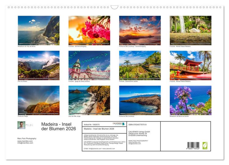 Produktbild: Madeira - Insel der Blumen 2026 (Wandkalender 2026 DIN A2 quer), CALVENDO Monatskalender