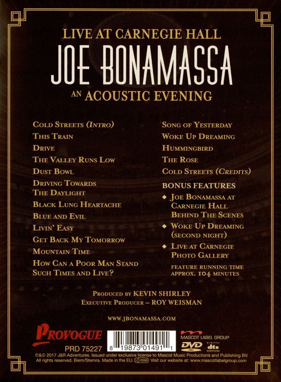 Produktbild: Joe Bonamassa - Live At Carnegie Hall - An Acoustic Evening [2 DVDs]