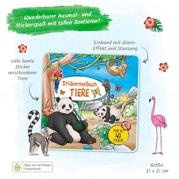 Produktbild: Tr&ouml;tsch Malbuch Stickermalbuch Tiere