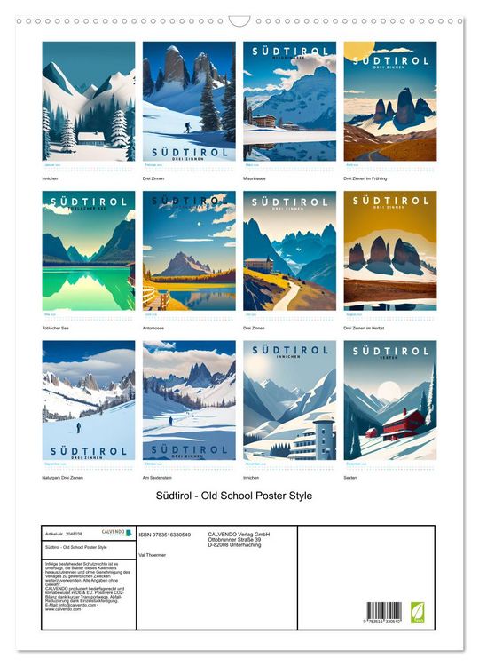 Produktbild: S&uuml;dtirol - Old School Poster Style (Wandkalender 2026 DIN A2 hoch), CALVENDO Monatskalender