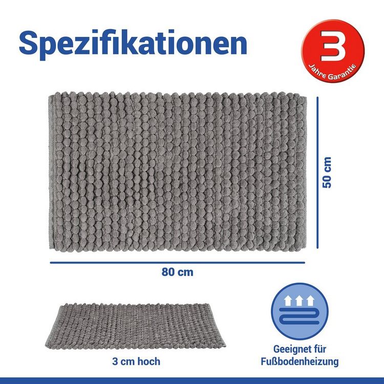 Produktbild: Badteppich Mod. Solivo Grau, 50 x 80 cm, rutschfest und waschbar bis 30 &deg;C