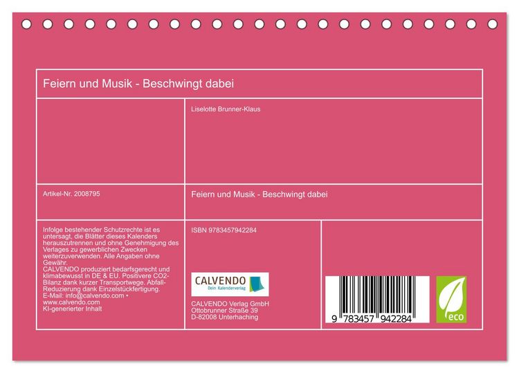 Produktbild: Feiern und Musik - Beschwingt dabei (Tischkalender 2026 DIN A5 quer), CALVENDO Monatskalender