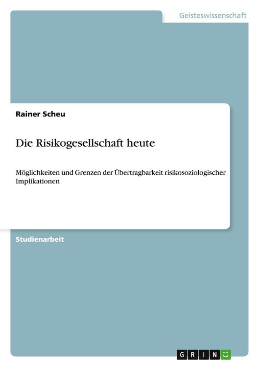 Produktbild: Die Risikogesellschaft heute