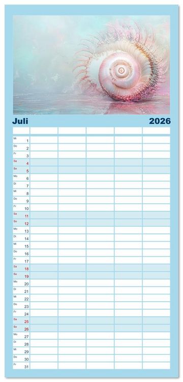 Produktbild: Familienplaner 2026 - Sandgefl&uuml;ster und Muschelzauber mit 5 Spalten (Wandkalender, 21 x 45 cm) CALVENDO