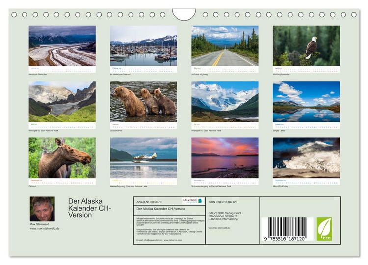 Produktbild: Der Alaska Kalender CH-Version (Wandkalender 2026 DIN A4 quer), CALVENDO Monatskalender