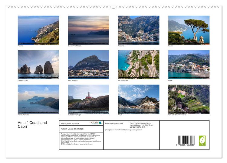 Produktbild: Amalfi Coast and Capri (High Quality Premium Wall Calendar 2026 DIN A2 landscape),CALVENDO 12 Month Wall Calendar