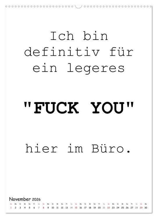 Produktbild: Typo-Kalender f&uuml;r das B&uuml;ro. Gemeine und lustige Spr&uuml;che (Wandkalender 2026 DIN A2 hoch), CALVENDO Monatskalender